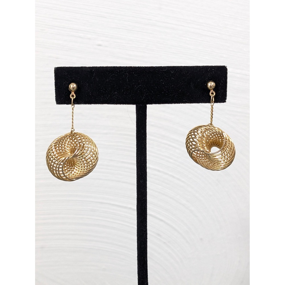 Vintage Gold Tone Textured Coil Drop Earrings Retro 70s 80s Pierced